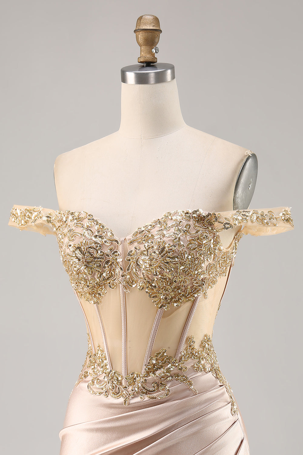 Sparkly Champagne Satin Corset Short Homecoming Dress with Lace