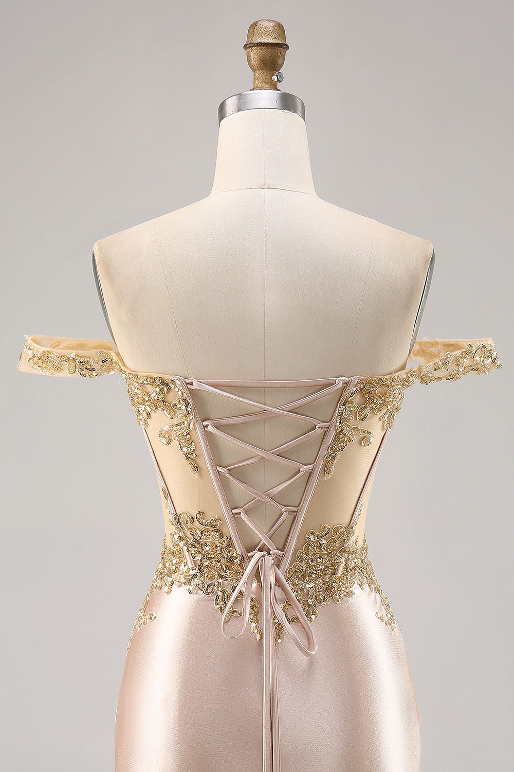 Sparkly Champagne Satin Corset Short Homecoming Dress with Lace