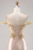 Sparkly Champagne Satin Corset Short Homecoming Dress with Lace