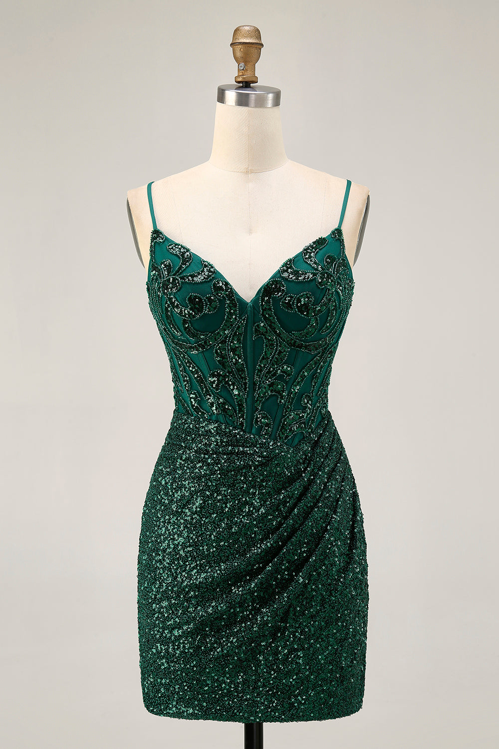Sparkly Dark Green Sequins Tight Corset Short Homecoming Dress