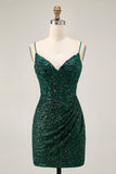 Sparkly Dark Green Sequins Tight Corset Short Homecoming Dress
