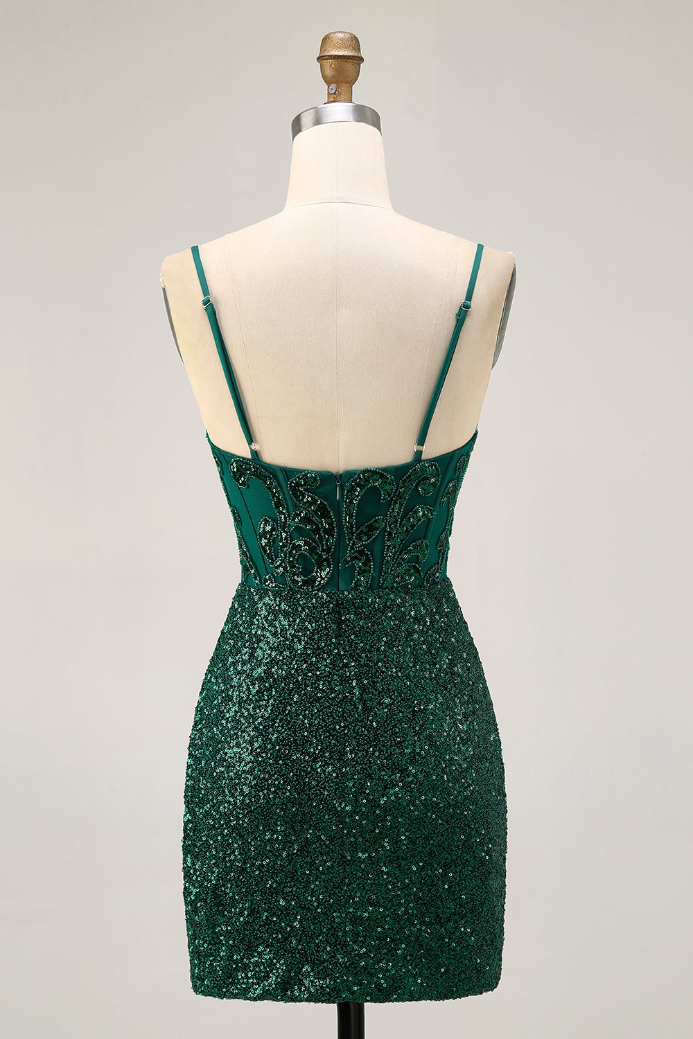 Sparkly Dark Green Sequins Tight Corset Short Homecoming Dress
