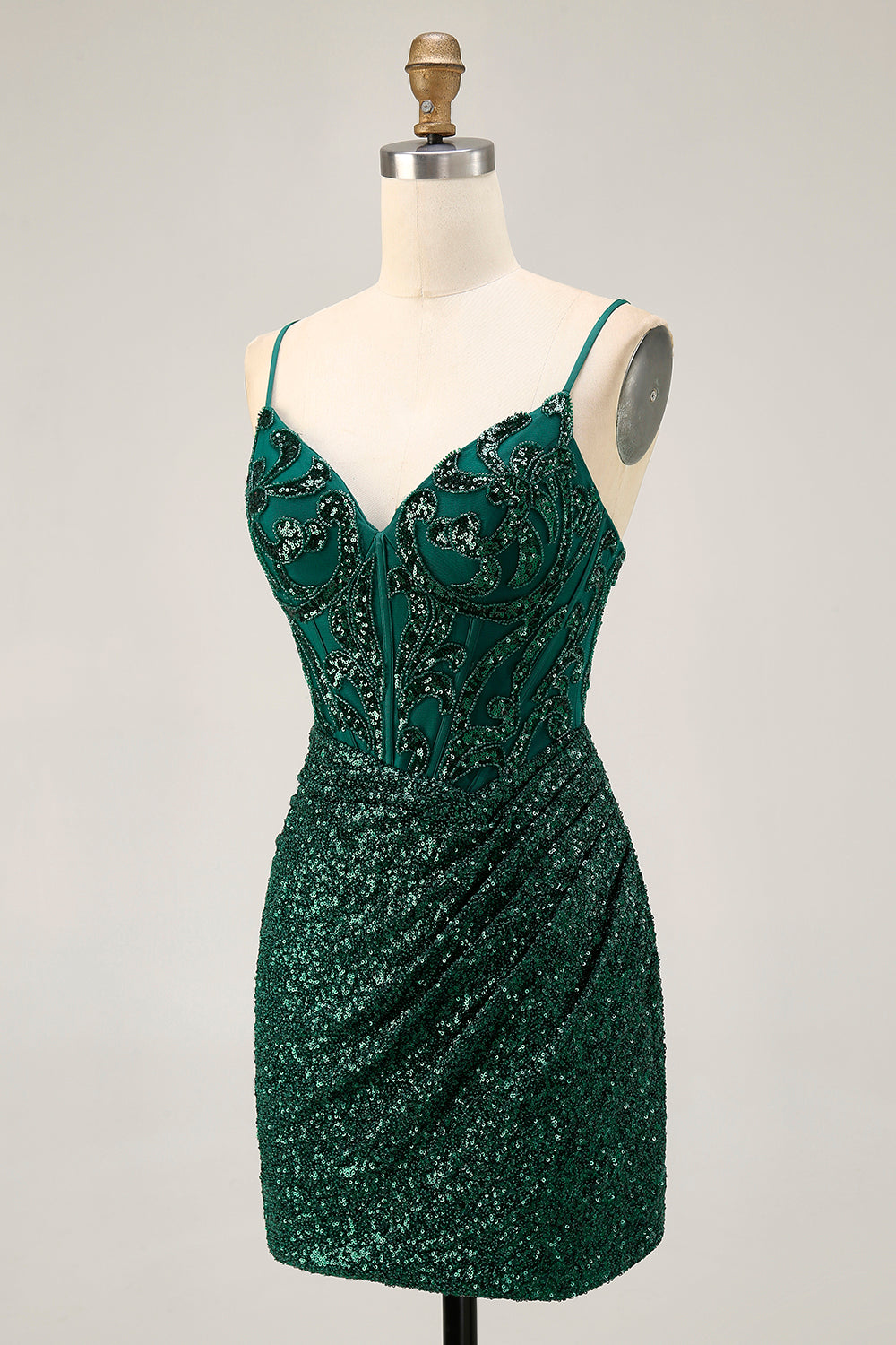 Zapakasa Women Sparkly Dark Green Corset Short Sequin Homecoming Dress Tight V-Neck Cocktail Dress with Beading Zapakasa Women Sparkly Dark Green Corset Short Sequin Homecoming Dress Tight V-Neck Cocktail Dress with Beading