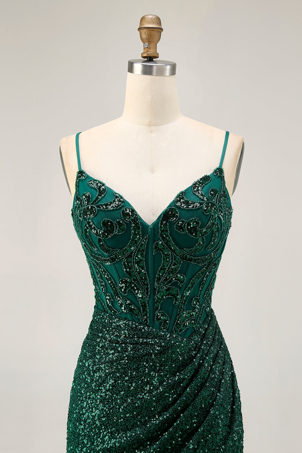 Sparkly Dark Green Sequins Corset V-Neck Short Homecoming Dress