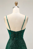 Sparkly Dark Green Sequins Corset V-Neck Short Homecoming Dress