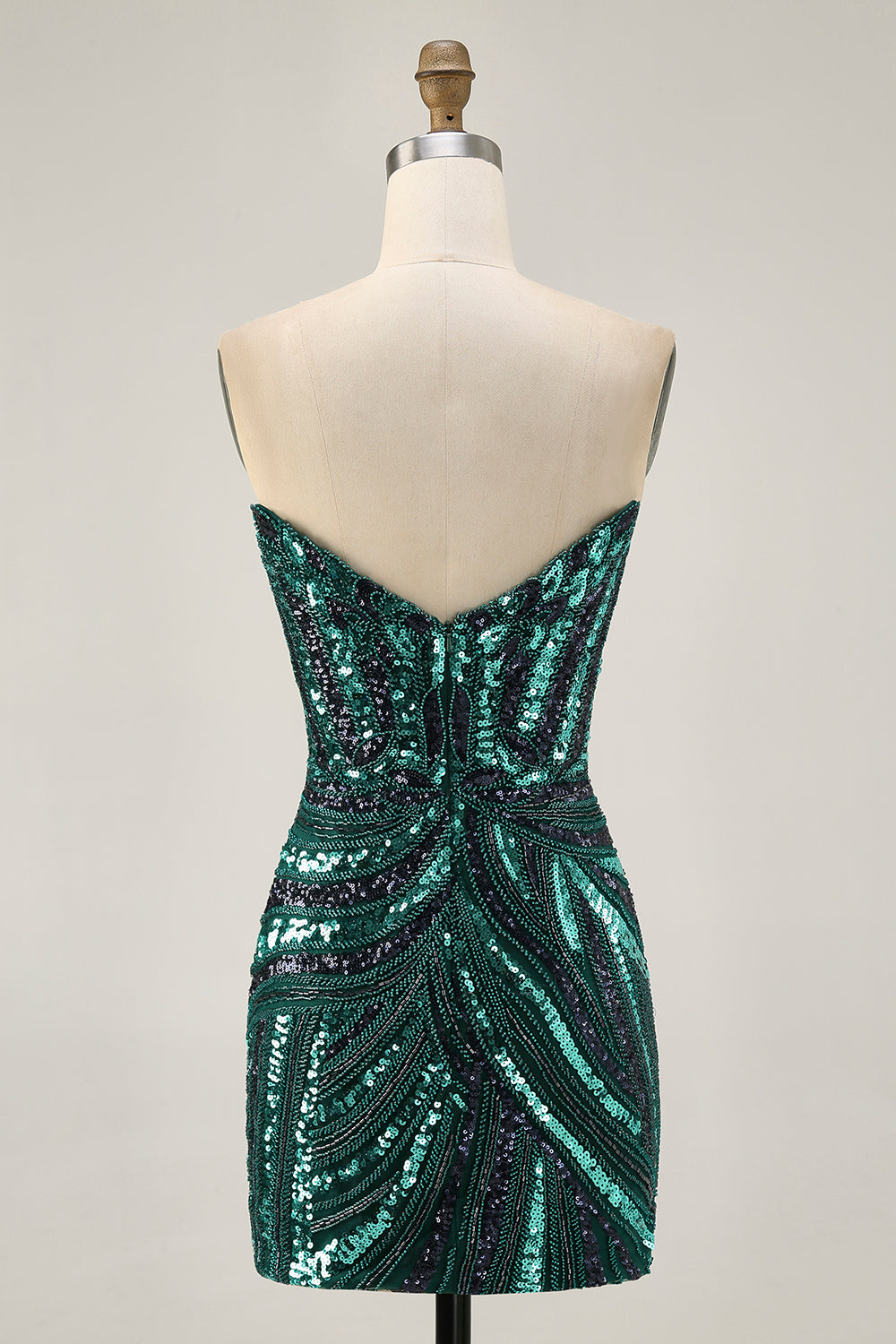 Sparkly Dark Green Tight Strapless Short Beaded Homecoming Dress