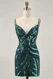 Zapakasa Women Sparkly Dark Green Sequins Homecoming Dress with Beading Strapless Tight Short Cocktail Dress