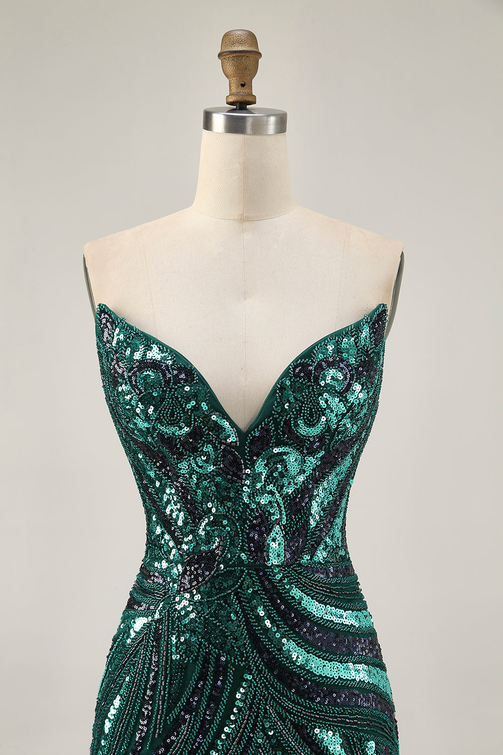 Sparkly Dark Green Tight Strapless Short Beaded Homecoming Dress