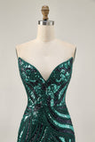 Sparkly Dark Green Tight Strapless Short Beaded Homecoming Dress
