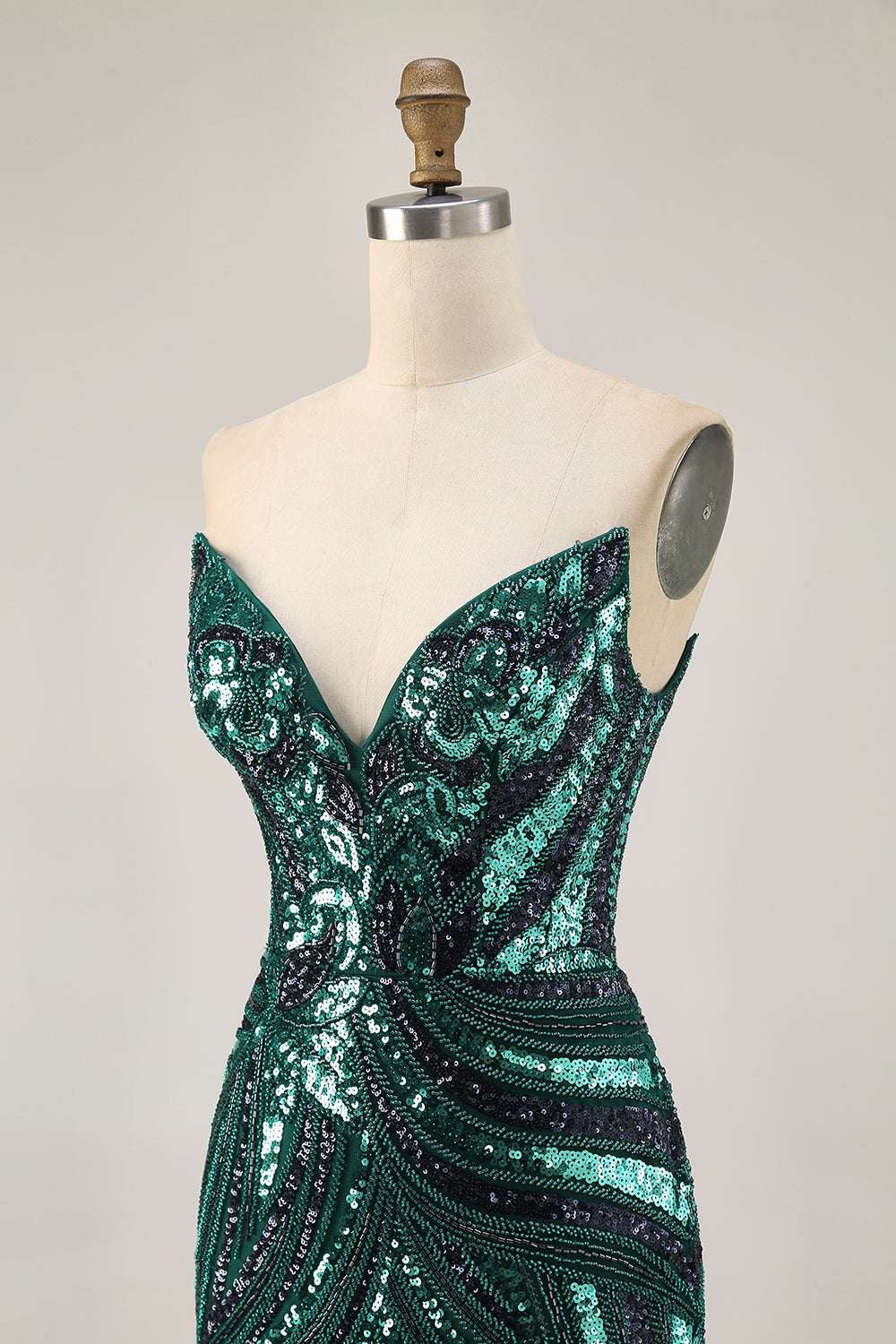 Sparkly Dark Green Tight Strapless Short Beaded Homecoming Dress