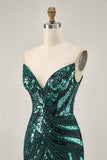 Sparkly Dark Green Tight Strapless Short Beaded Homecoming Dress