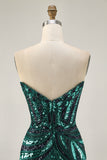 Sparkly Dark Green Tight Strapless Short Beaded Homecoming Dress
