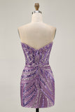 Sparkly Dark Green Tight Strapless Short Beaded Homecoming Dress
