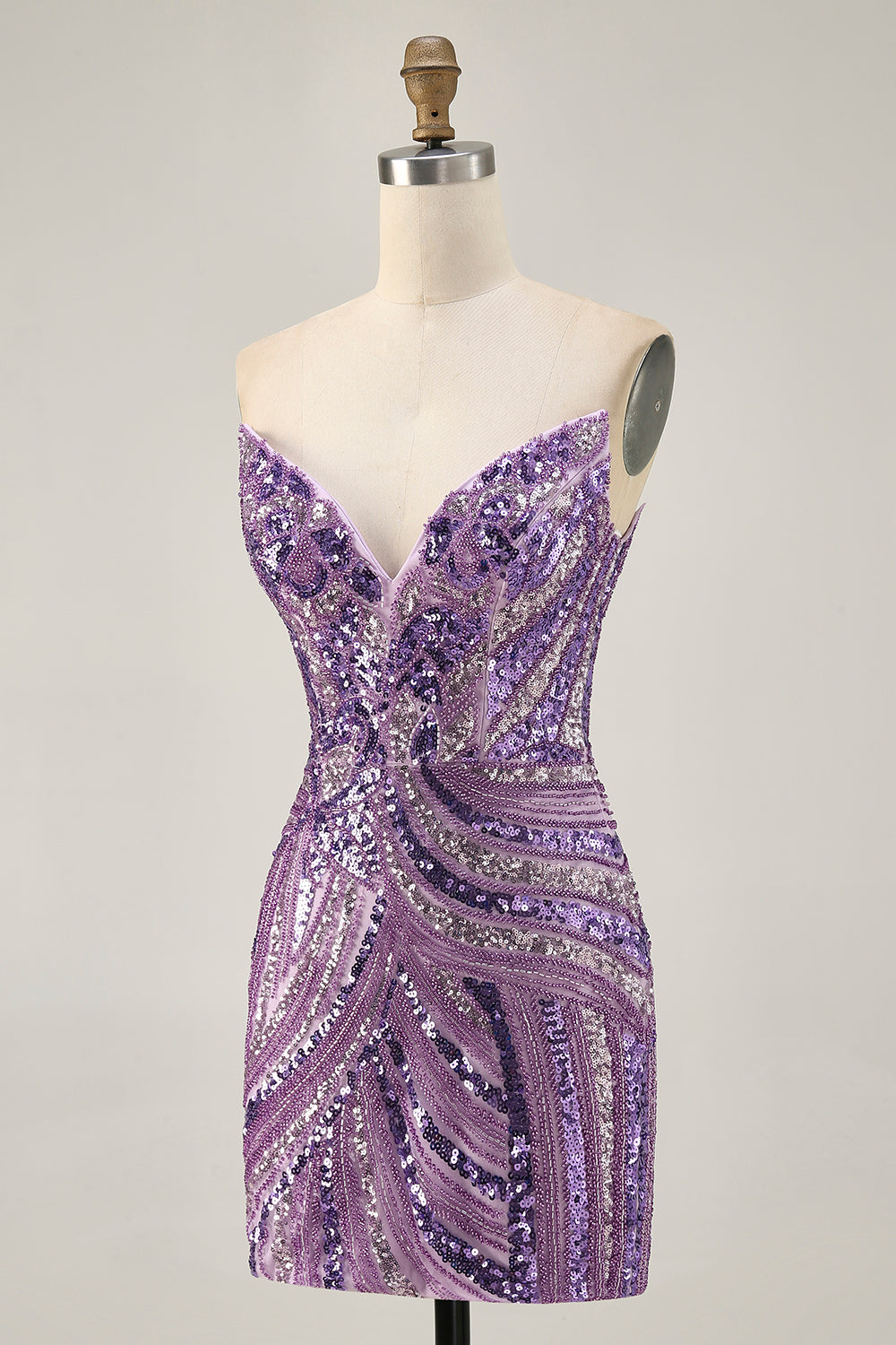 Zapakasa Women Sparkly Purple Short Homecoming Dress with Beading Tight ...