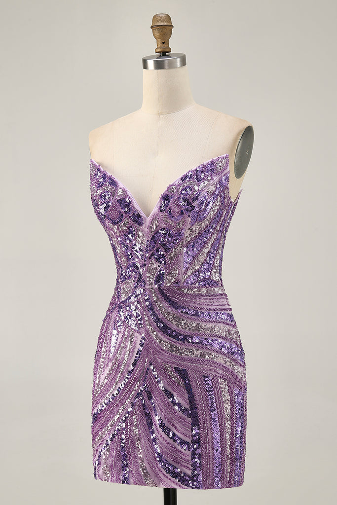 sachin and babi light blue dress Stacees Hot Pink Sheath V Neck Sequined Homecoming Dress with Beading