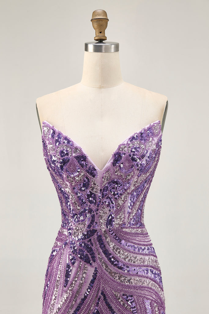 Zapakasa Women Sparkly Purple Short Homecoming Dress with Beading Tight
