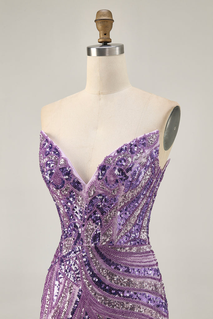 Zapakasa Women Sparkly Purple Short Homecoming Dress with Beading Tight