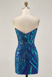 Sparkly Royal Blue Tight Strapless Sequins Short Homecoming Dress