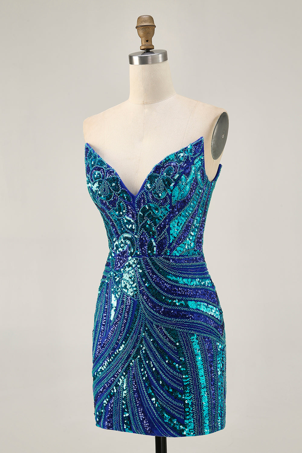 Sparkly Dark Green Tight Strapless Short Beaded Homecoming Dress