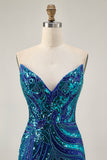 Sparkly Dark Green Tight Strapless Short Beaded Homecoming Dress