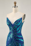 Sparkly Dark Green Tight Strapless Short Beaded Homecoming Dress