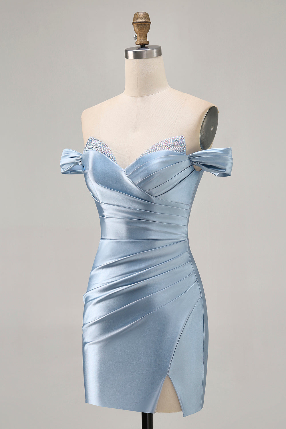 Zapakasa Women Grey Blue Satin Ruched Short Homecoming Dress with Beading Off the Shoulder Tight Lace Up Back Cocktail Dress with Slit Zapakasa Women Grey Blue Satin Ruched Short Homecoming Dress with Beading Off the Shoulder Tight Lace Up Back Cocktail Dress with Slit