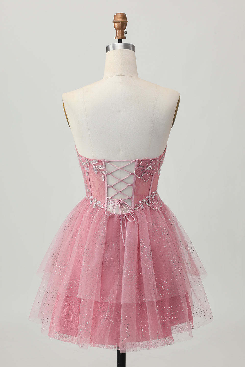 Zapakasa Women Glitter Dusty Rose Ruffled Short Tiered Corset Homecoming Dress with Beading Strapless A-Line Tulle Cocktail Dress Zapakasa Women Glitter Dusty Rose Ruffled Short Tiered Corset Homecoming Dress with Beading Strapless A-Line Tulle Cocktail Dress