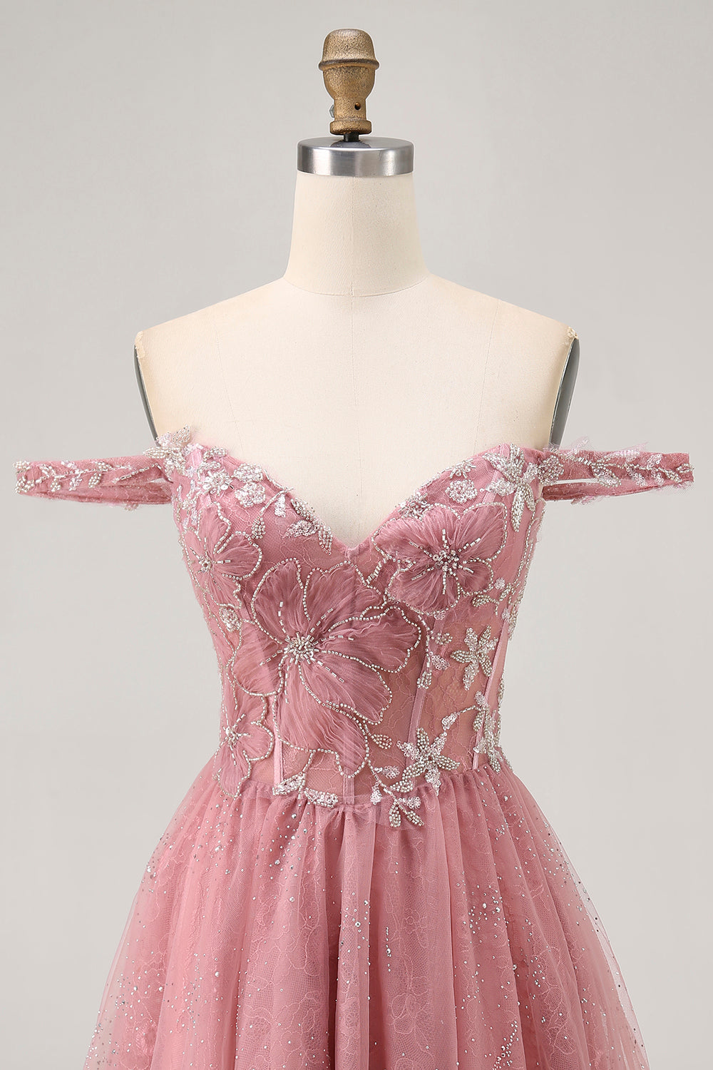 Zapakasa Women Sparkly Dusty Rose Floral Short Corset Homecoming Dress Lace A Line Off the Shoulder Cocktail Dress with Beading Zapakasa Women Sparkly Dusty Rose Floral Short Corset Homecoming Dress Lace A Line Off the Shoulder Cocktail Dress with Beading