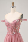 Sparkly Dusty Rose Floral Lace Short Corset Homecoming Dress