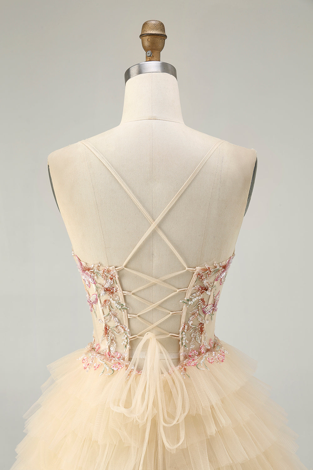 Apricot Floral Corset Short Tiered Homecoming Dress with Ruffles