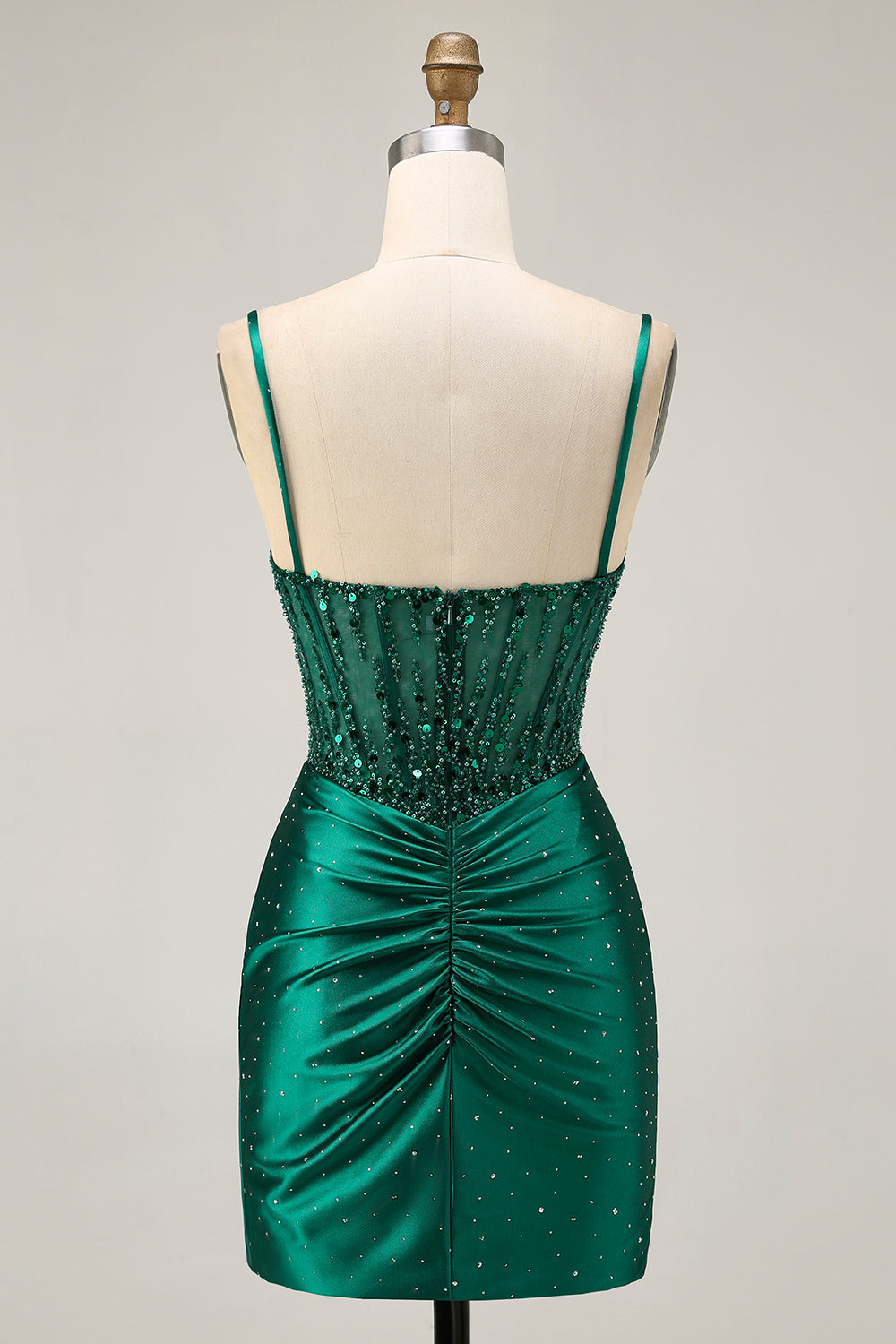 Zapakasa Women Sparkly Dark Green Corset Short Homecoming Dress with Beading Tight Spaghetti Straps Ruched Satin Cocktail Dress Zapakasa Women Sparkly Dark Green Corset Short Homecoming Dress with Beading Tight Spaghetti Straps Ruched Satin Cocktail Dress
