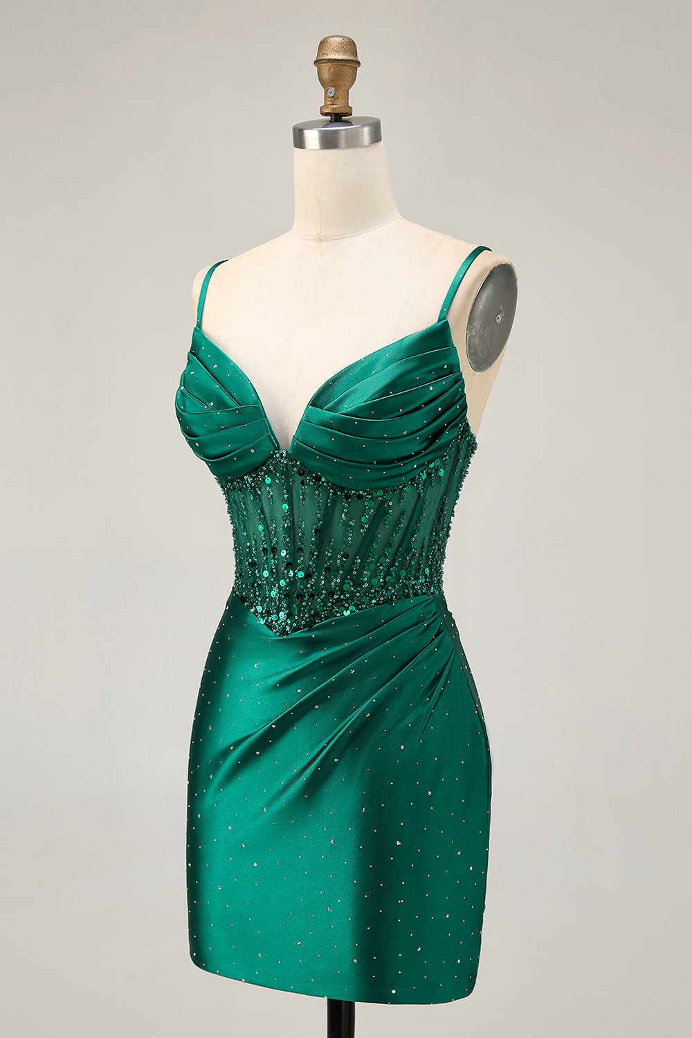 Zapakasa Women Sparkly Dark Green Corset Short Homecoming Dress with Beading Ruched Tight Satin Spaghetti Straps Cocktail Dress Zapakasa Women Sparkly Dark Green Corset Short Homecoming Dress with Beading Ruched Tight Satin Spaghetti Straps Cocktail Dress