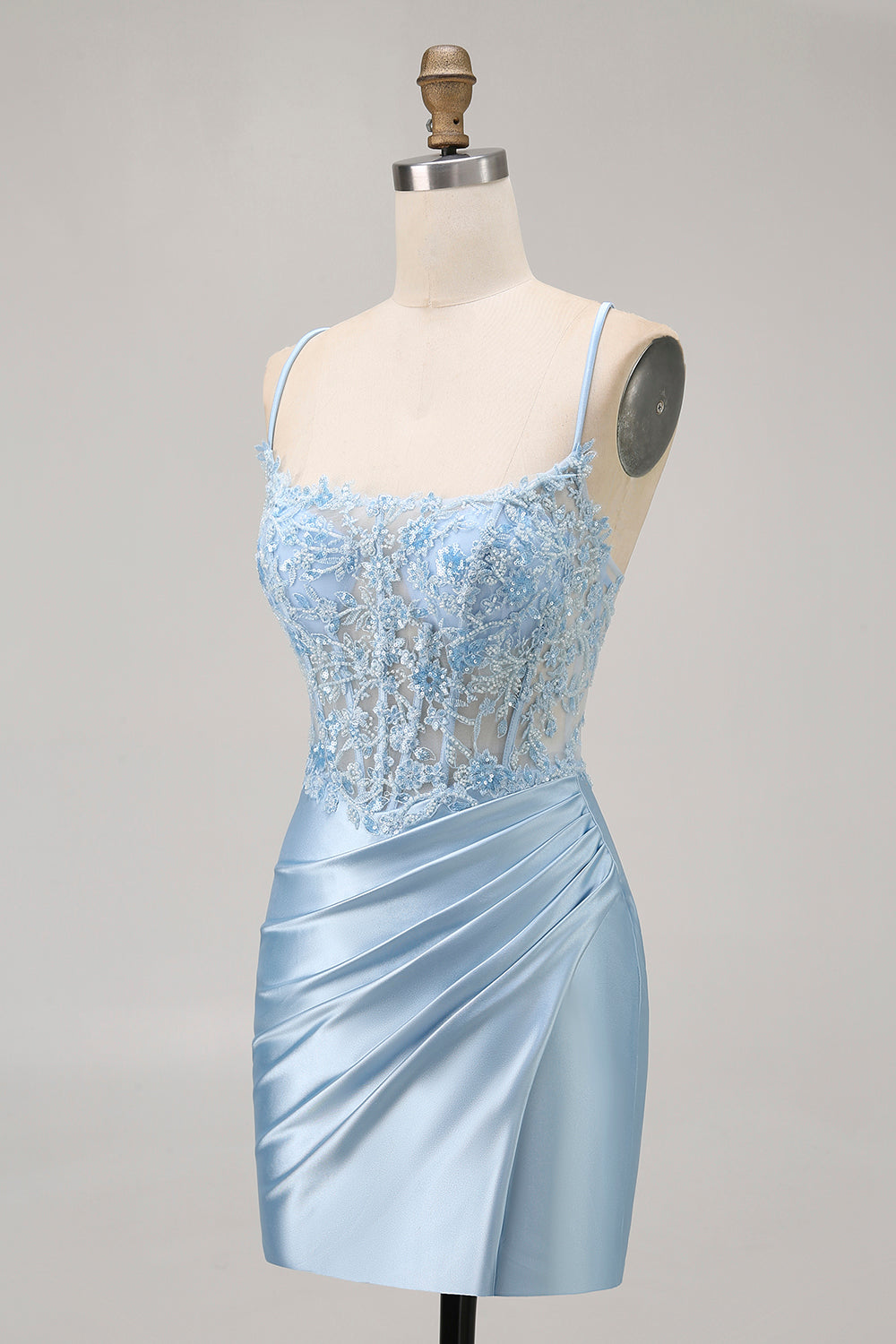 Zapakasa Women Sparkly Blue Corset Short Floral Homecoming Dress with Lace Satin Tight Spaghetti Straps Lace Up Back Cocktail Dress with Beading Zapakasa Women Sparkly Blue Corset Short Floral Homecoming Dress with Lace Satin Tight Spaghetti Straps Lace Up Back Cocktail Dress with Beading