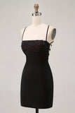 Black Tight Spaghetti Straps Short Homecoming Dress with Beading