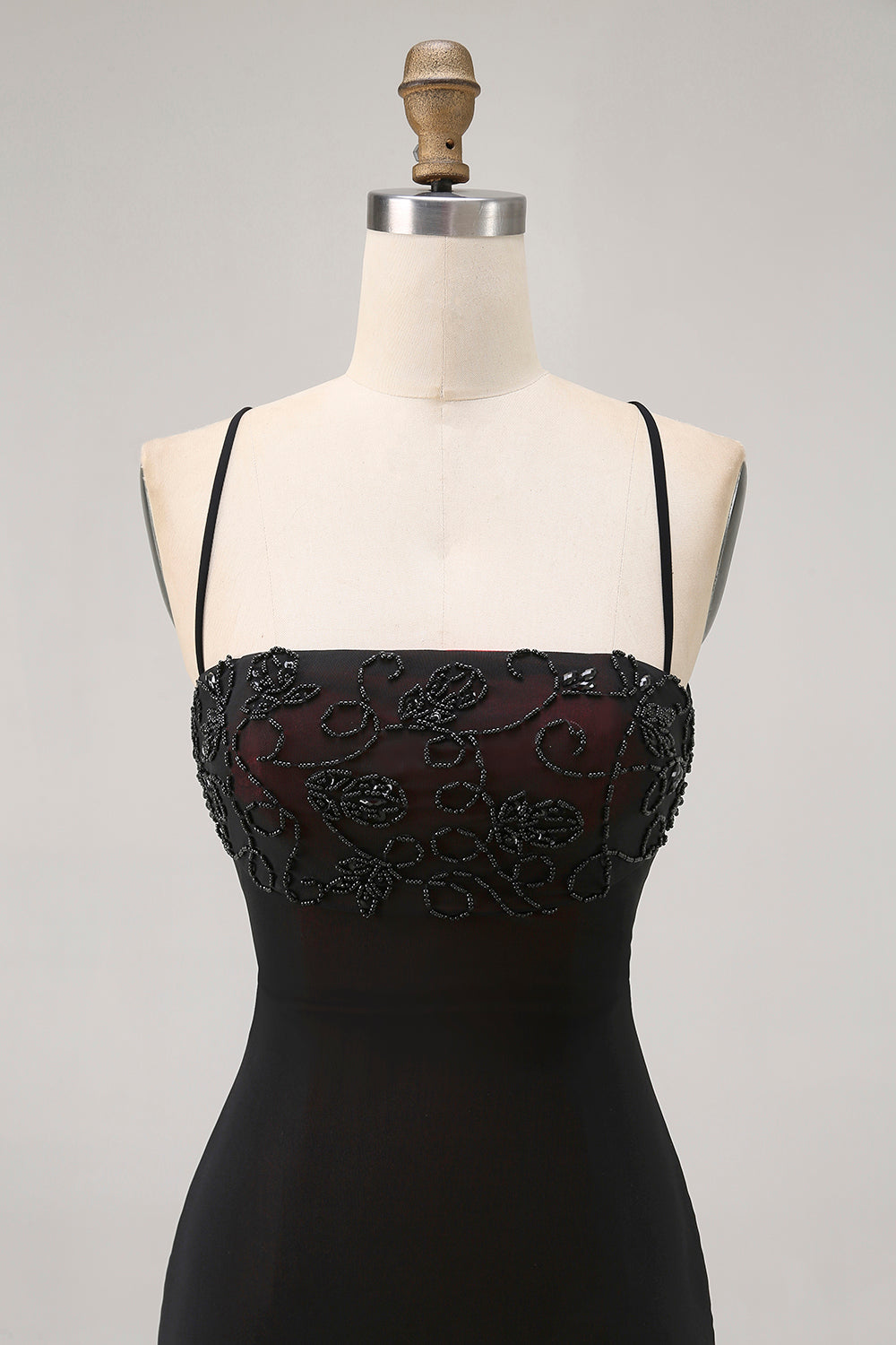 Black Tight Spaghetti Straps Short Homecoming Dress with Beading