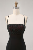 Black Tight Spaghetti Straps Short Homecoming Dress with Beading