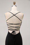 Black Tight Spaghetti Straps Short Homecoming Dress with Beading