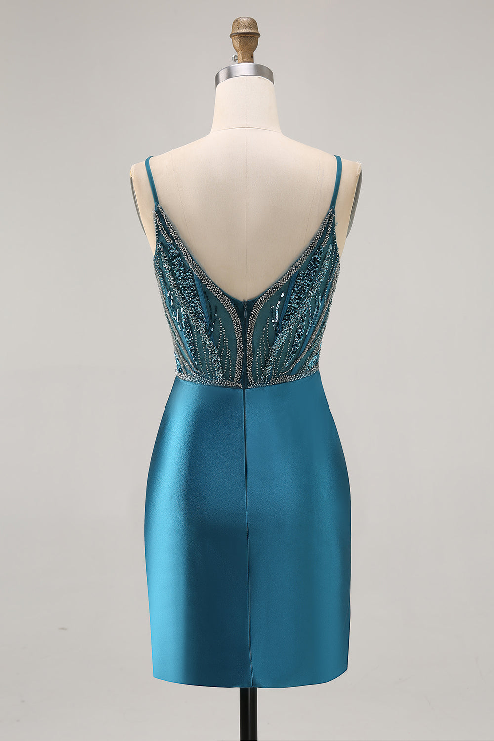 Sparkly Peacock Blue Tight Short Corset Homecoming Dress with Beading