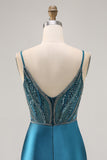 Sparkly Peacock Blue Tight Short Corset Homecoming Dress with Beading