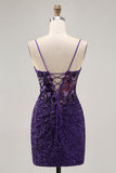 Sparkly Dark Green Corset Sequin Short Tight Homecoming Dress
