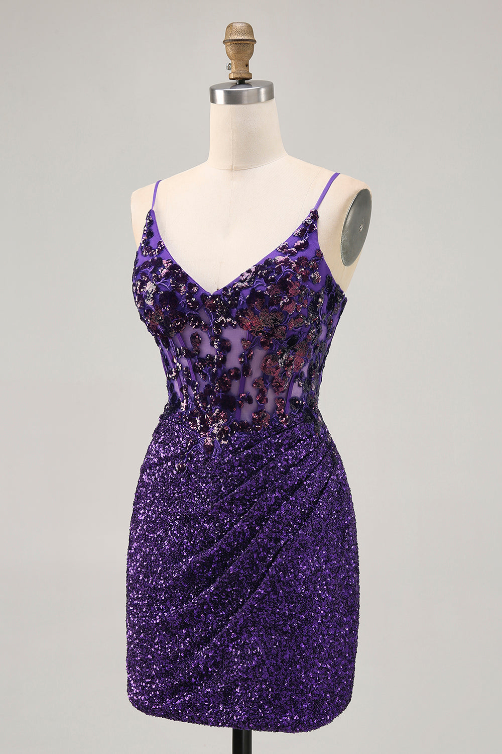 Sparkly Dark Green Corset Sequin Short Tight Homecoming Dress