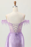 Sparkly Lilac Corset Cold Shoulder Short Homecoming Dress with Beading
