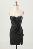 Sparkly Black Corset Strapless Tight Short Homecoming Dress with Sequins