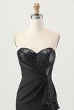 Sparkly Black Corset Strapless Tight Short Homecoming Dress with Sequins