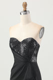 Sparkly Black Corset Strapless Tight Short Homecoming Dress with Sequins