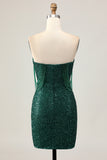 Sparkly Dark Green Sequin Tight Short Homecoming Dress with Beading