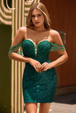 Sparkly Dark Green Sequin Tight Short Homecoming Dress with Beading
