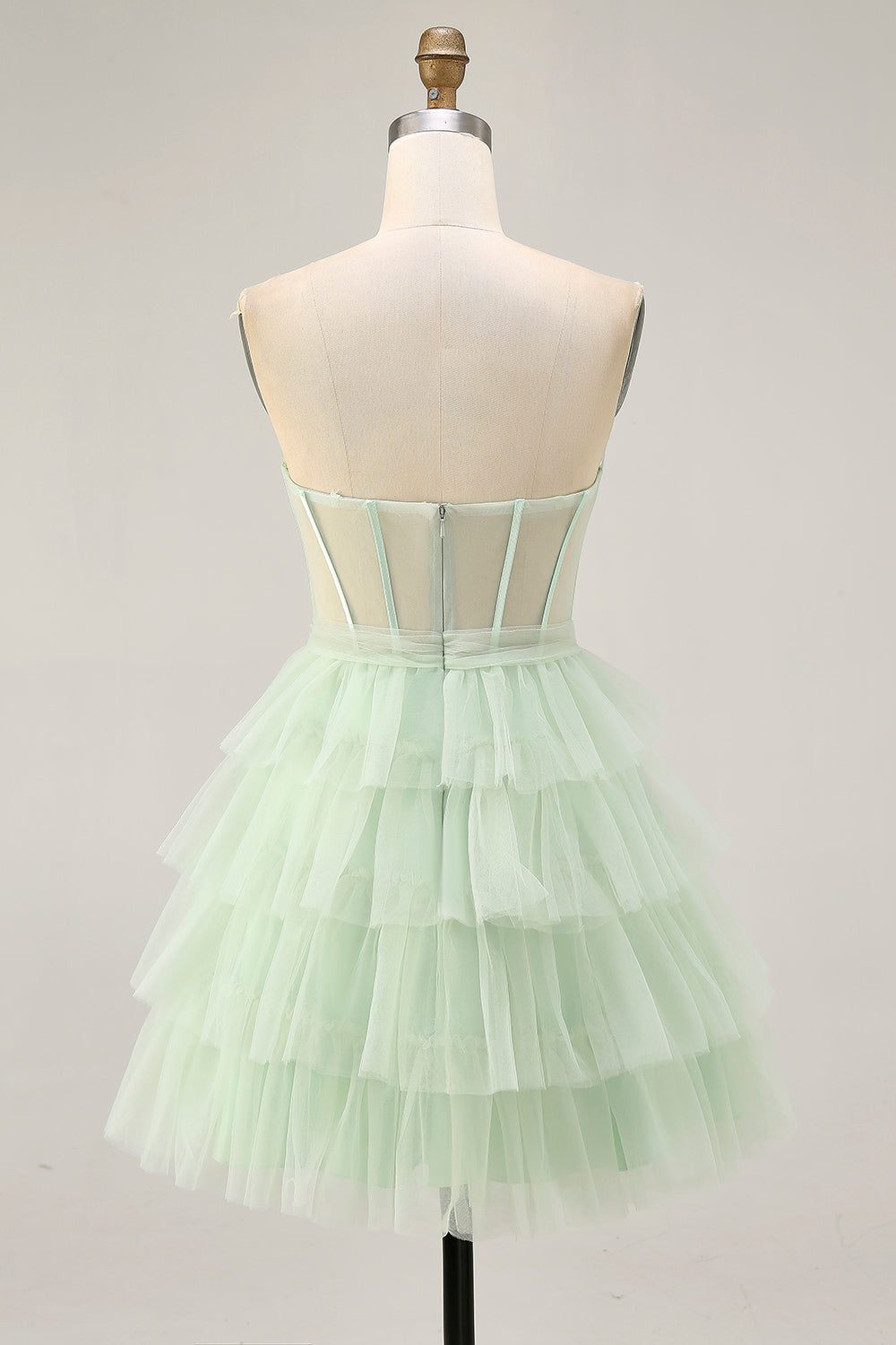 Zapakasa Women Light Green Short Corset Homecoming Dress with Ruffles A