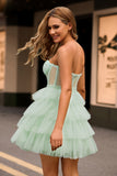 Light Green Tiered Short Corset Homecoming Dress with Ruffles