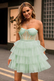 Light Green Corset A Line Short Homecoming Dress with Ruffles
